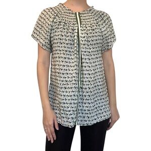 Tuckernuck Rungolee Blouse Top Feminine Stretchy Silk Green Striped Size XS